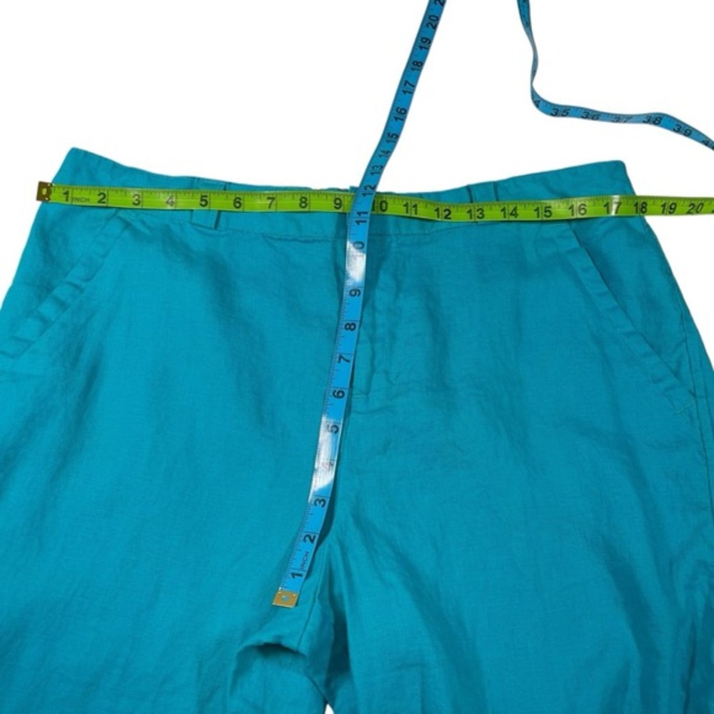 Kim Rogers PL Turquoise Blue Linen Capri Pants Cropped Elastic Waist Casual - Picture 3 of 5